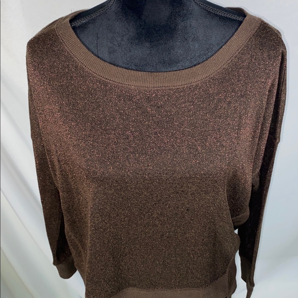 a.n.a A New Approach Brown Metallic Shimmer Sheer Top Medium NWT - Picture 2 of 7